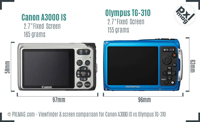 Canon A3000 IS vs Olympus TG-310 Screen and Viewfinder comparison