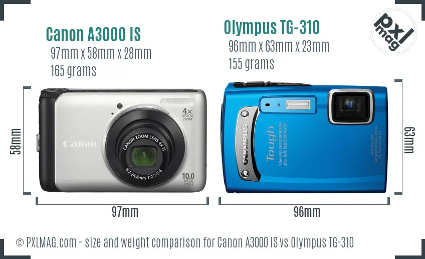 Canon A3000 IS vs Olympus TG-310 size comparison