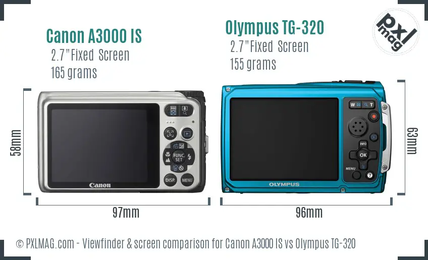 Canon A3000 IS vs Olympus TG-320 Screen and Viewfinder comparison