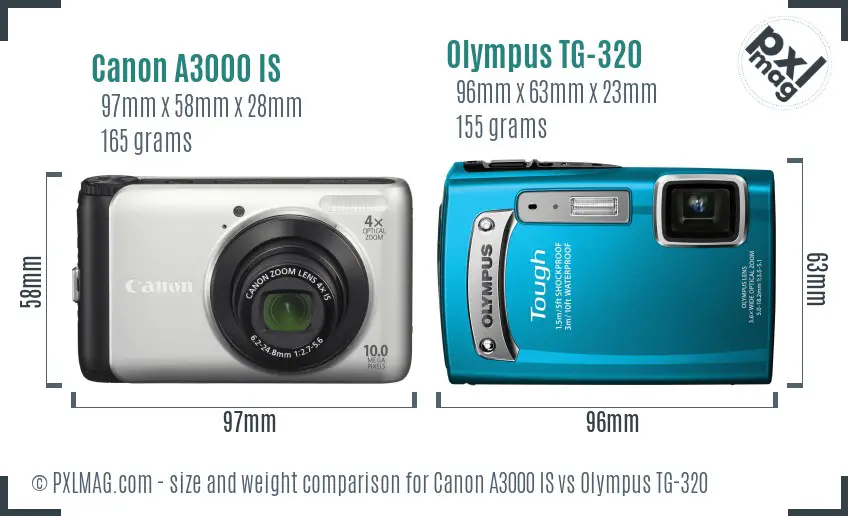 Canon A3000 IS vs Olympus TG-320 size comparison