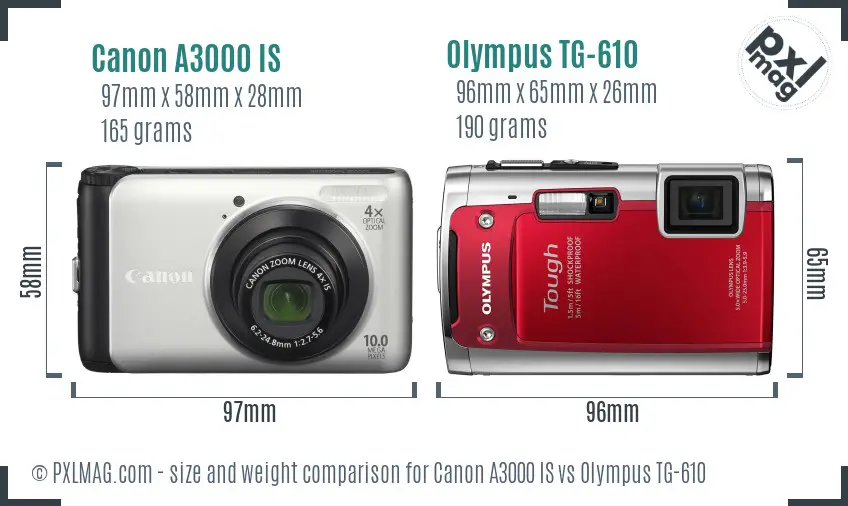 Canon A3000 IS vs Olympus TG-610 size comparison