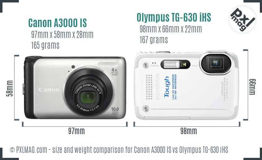 Canon A3000 IS vs Olympus TG-630 iHS size comparison