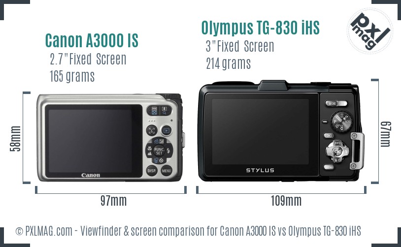 Canon A3000 IS vs Olympus TG-830 iHS Screen and Viewfinder comparison
