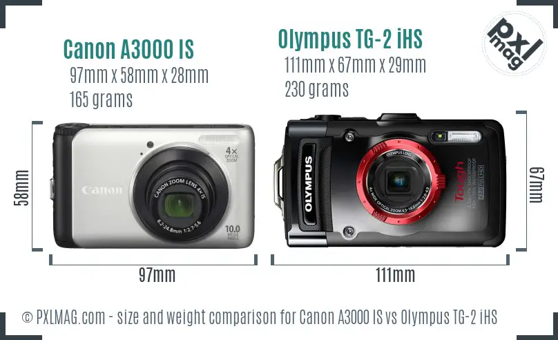 Canon A3000 IS vs Olympus TG-2 iHS size comparison