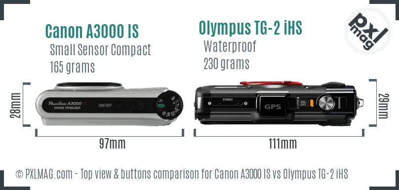 Canon A3000 IS vs Olympus TG-2 iHS top view buttons comparison