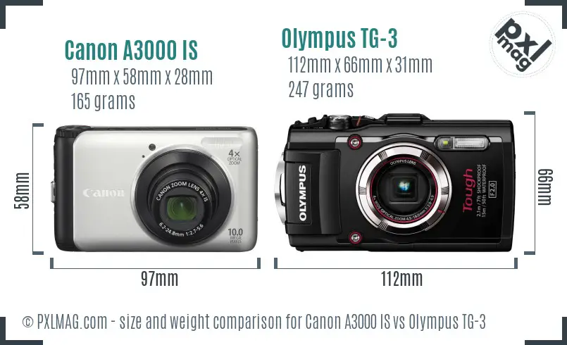 Canon A3000 IS vs Olympus TG-3 size comparison Canon A3000 IS vs Olympus TG-3 size comparison