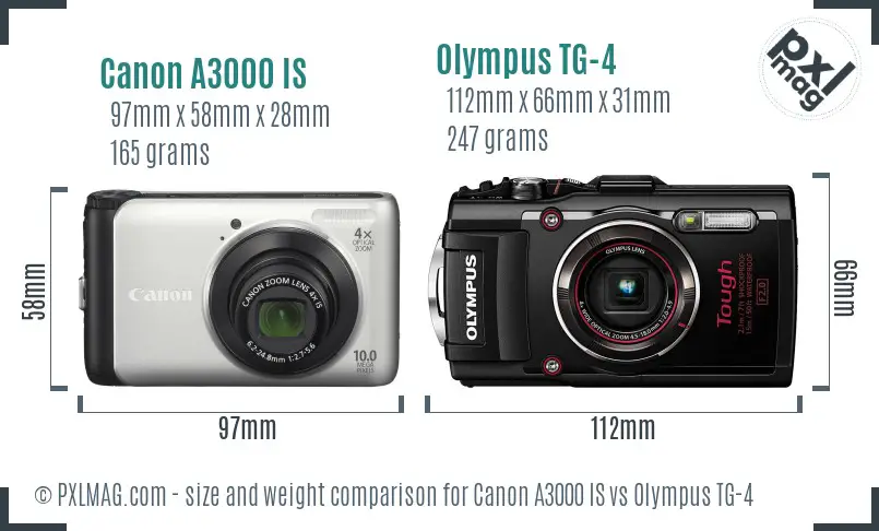 Canon A3000 IS vs Olympus TG-4 size comparison Canon A3000 IS vs Olympus TG-4 size comparison