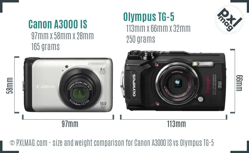 Canon A3000 IS vs Olympus TG-5 size comparison