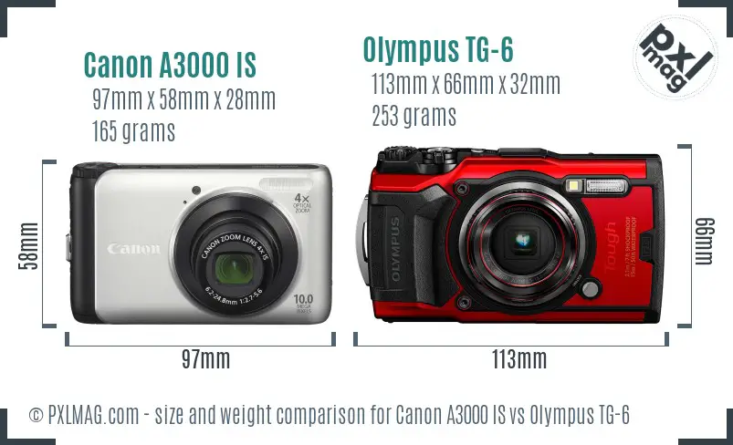 Canon A3000 IS vs Olympus TG-6 size comparison Canon A3000 IS vs Olympus TG-6 size comparison