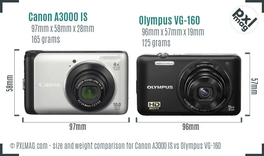 Canon A3000 IS vs Olympus VG-160 size comparison