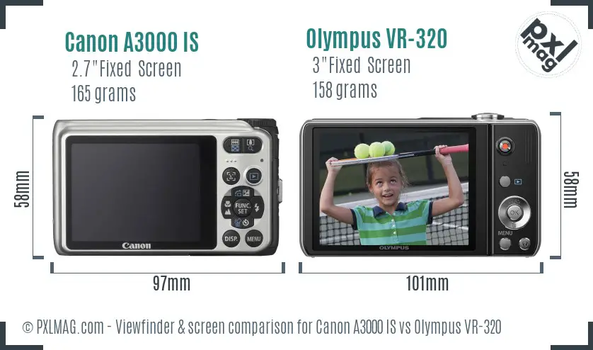 Canon A3000 IS vs Olympus VR-320 Screen and Viewfinder comparison
