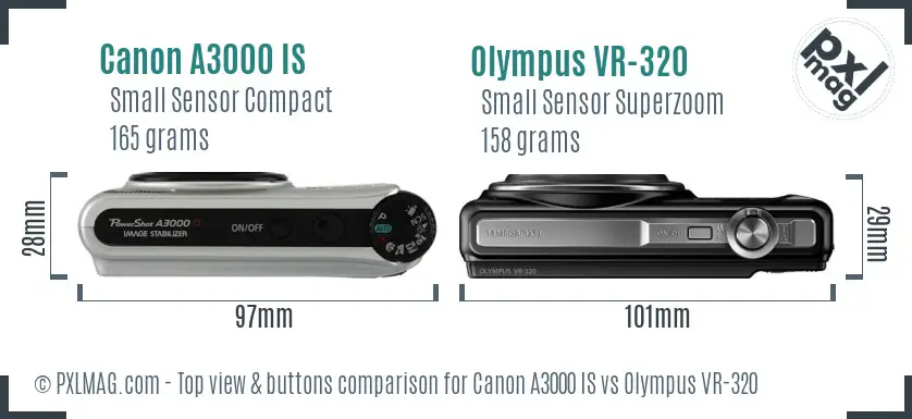 Canon A3000 IS vs Olympus VR-320 top view buttons comparison