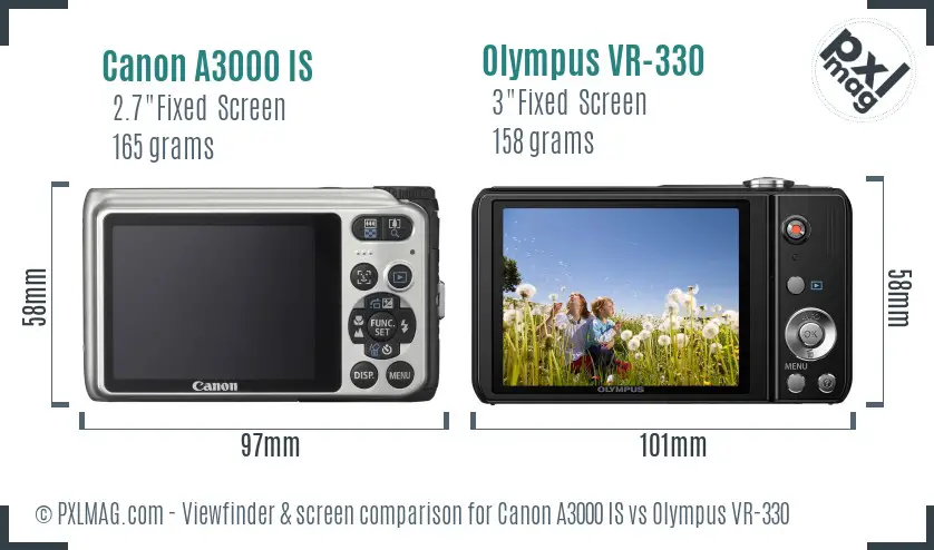 Canon A3000 IS vs Olympus VR-330 Screen and Viewfinder comparison