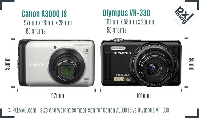 Canon A3000 IS vs Olympus VR-330 size comparison