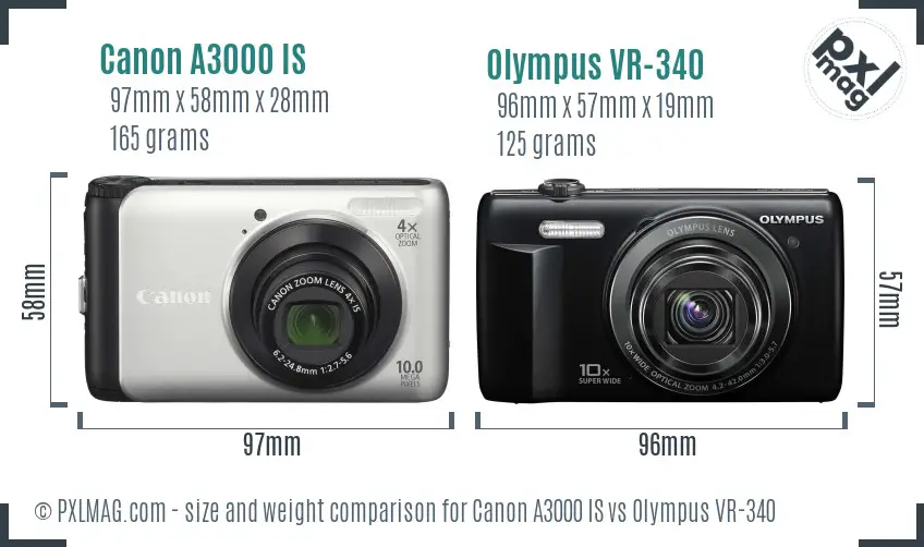 Size comparison of Canon A3000 IS and Olympus VR-340