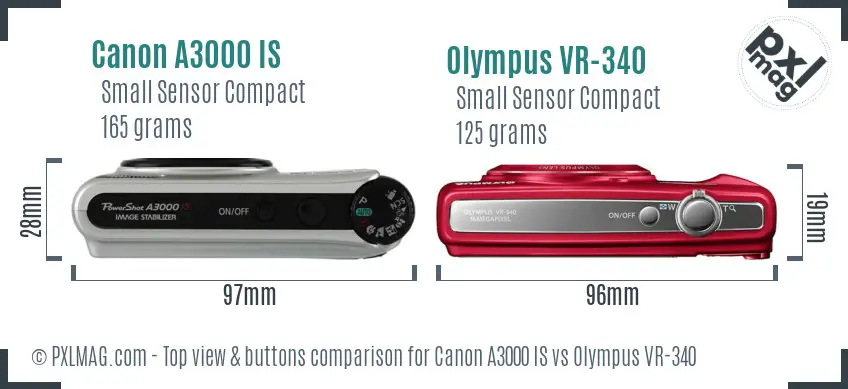 Top view design and control layout of Canon A3000 IS and Olympus VR-340