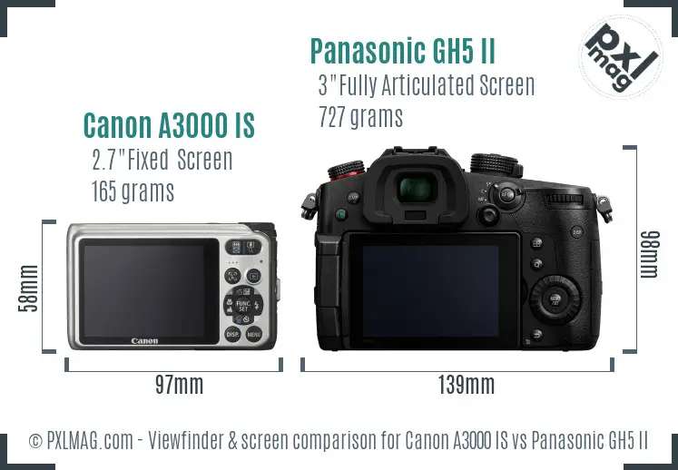 Canon A3000 IS vs Panasonic GH5 II Screen and Viewfinder comparison