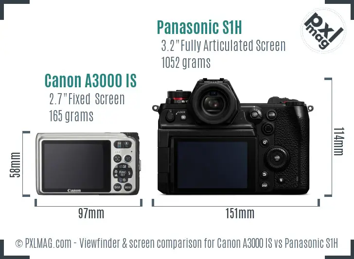 Canon A3000 IS vs Panasonic S1H Screen and Viewfinder comparison