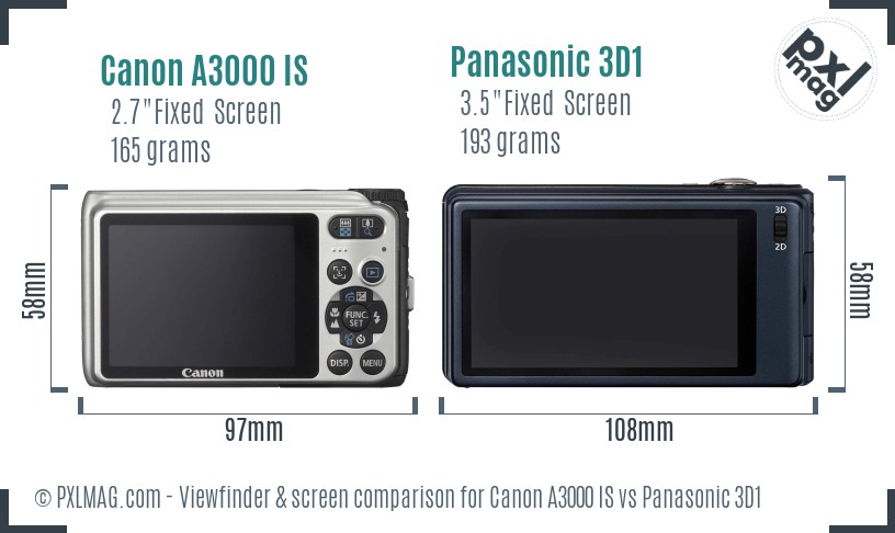 Canon A3000 IS vs Panasonic 3D1 Screen and Viewfinder comparison