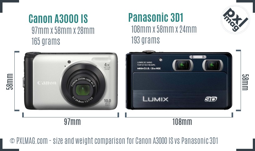 Canon A3000 IS vs Panasonic 3D1 size comparison