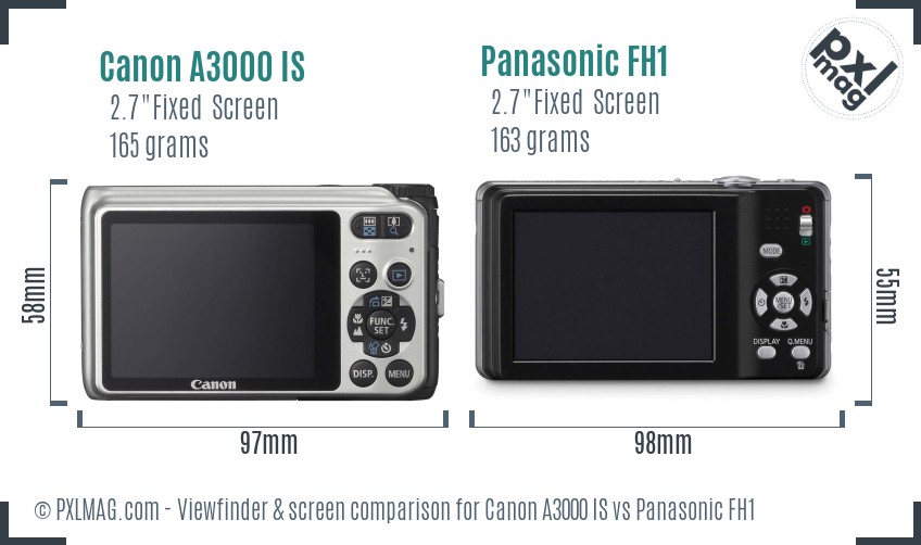 Canon A3000 IS vs Panasonic FH1 Screen and Viewfinder comparison