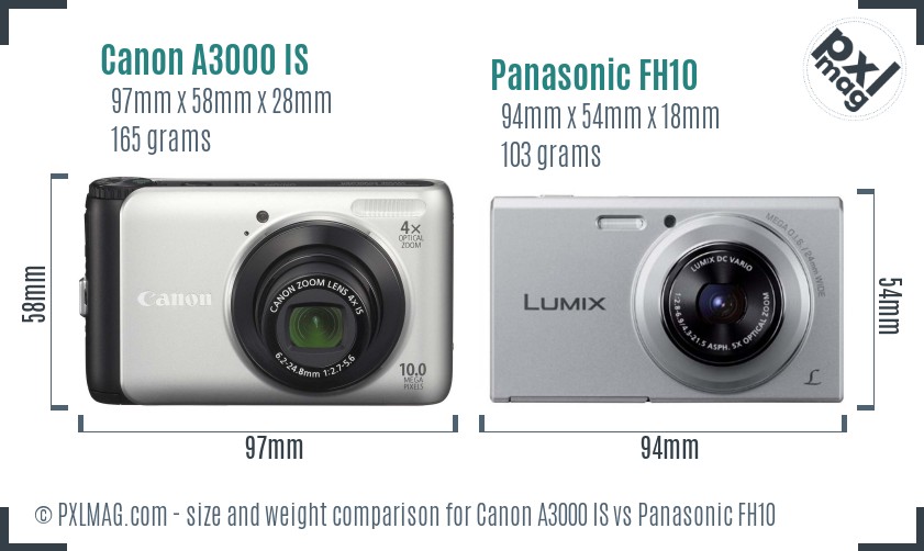 Canon A3000 IS vs Panasonic FH10 size comparison