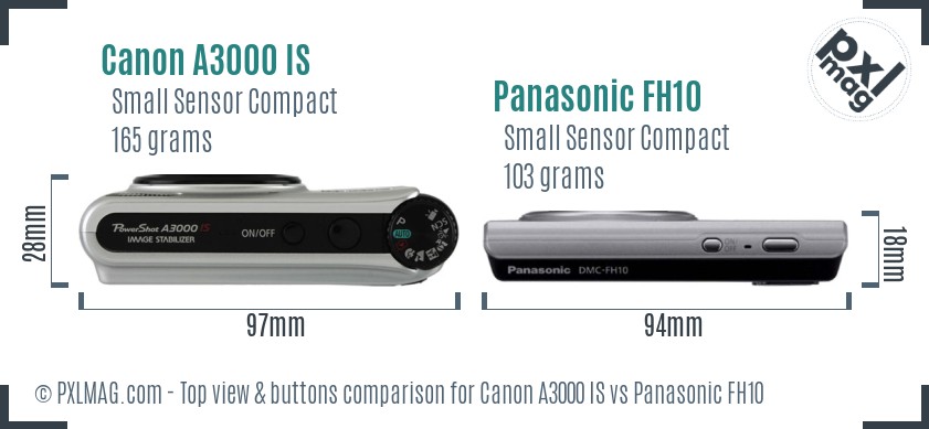 Canon A3000 IS vs Panasonic FH10 top view buttons comparison