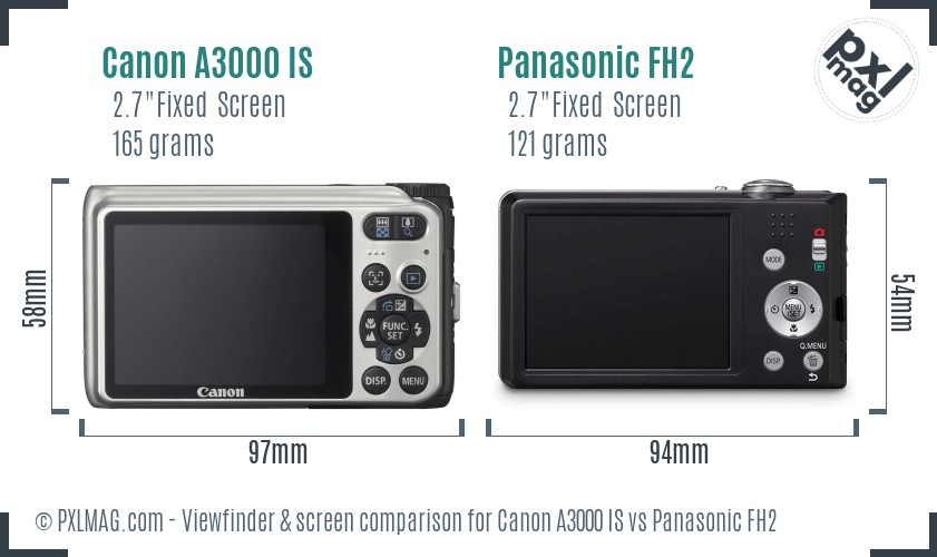 Canon A3000 IS vs Panasonic FH2 Screen and Viewfinder comparison