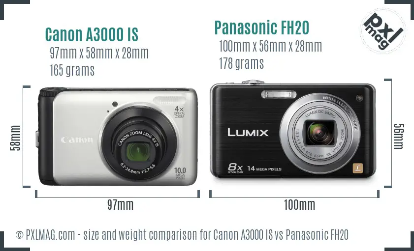Canon A3000 IS vs Panasonic FH20 size comparison Canon A3000 IS vs Panasonic FH20 size comparison