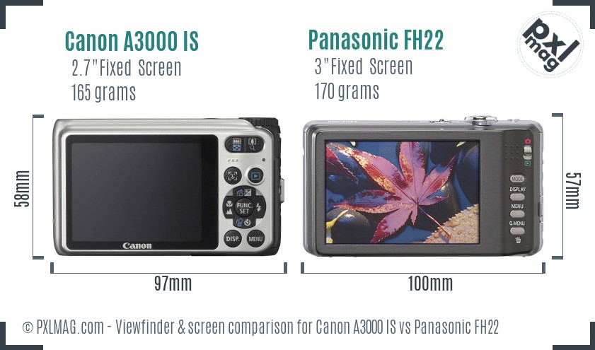 Canon A3000 IS vs Panasonic FH22 Screen and Viewfinder comparison