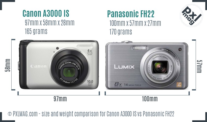 Canon A3000 IS vs Panasonic FH22 size comparison