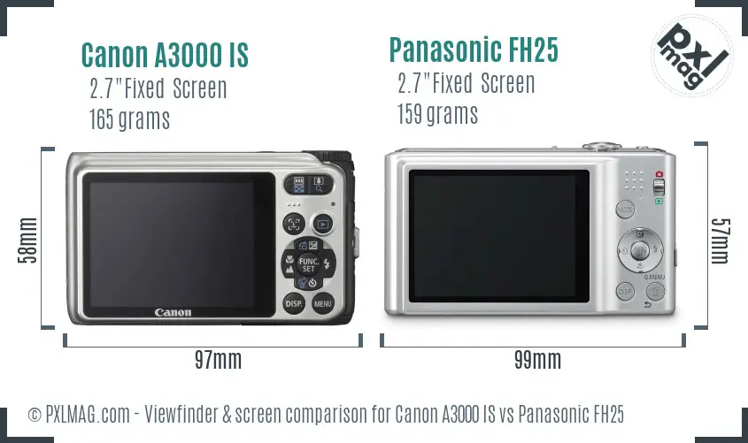 Canon A3000 IS vs Panasonic FH25 Screen and Viewfinder comparison