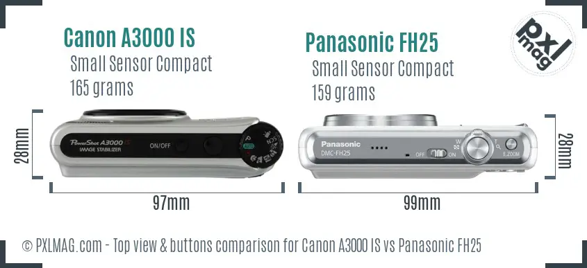Canon A3000 IS vs Panasonic FH25 top view buttons comparison