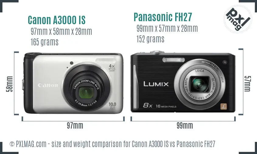 Canon A3000 IS vs Panasonic FH27 size comparison Canon A3000 IS vs Panasonic FH27 size comparison