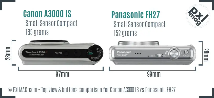 Canon A3000 IS vs Panasonic FH27 top view buttons comparison Canon A3000 IS vs Panasonic FH27 top view buttons comparison