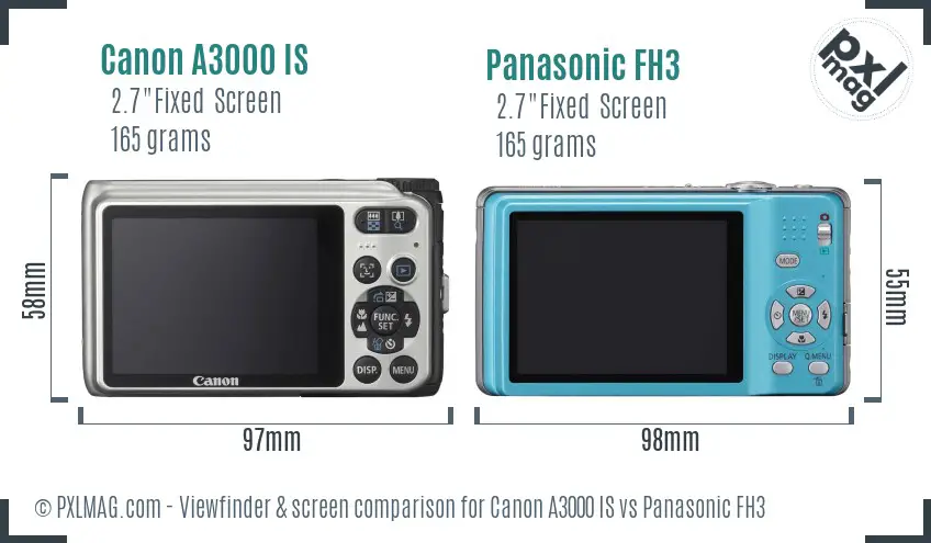 Canon A3000 IS vs Panasonic FH3 Screen and Viewfinder comparison