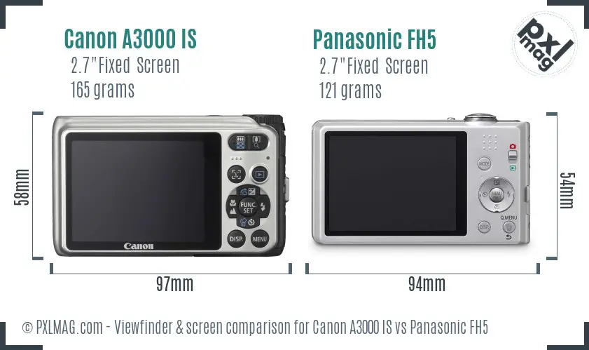 Canon A3000 IS vs Panasonic FH5 Screen and Viewfinder comparison