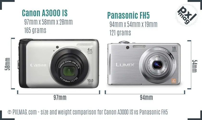Canon A3000 IS vs Panasonic FH5 size comparison