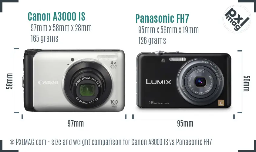 Canon A3000 IS vs Panasonic FH7 size comparison