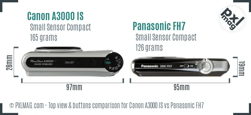 Canon A3000 IS vs Panasonic FH7 top view buttons comparison