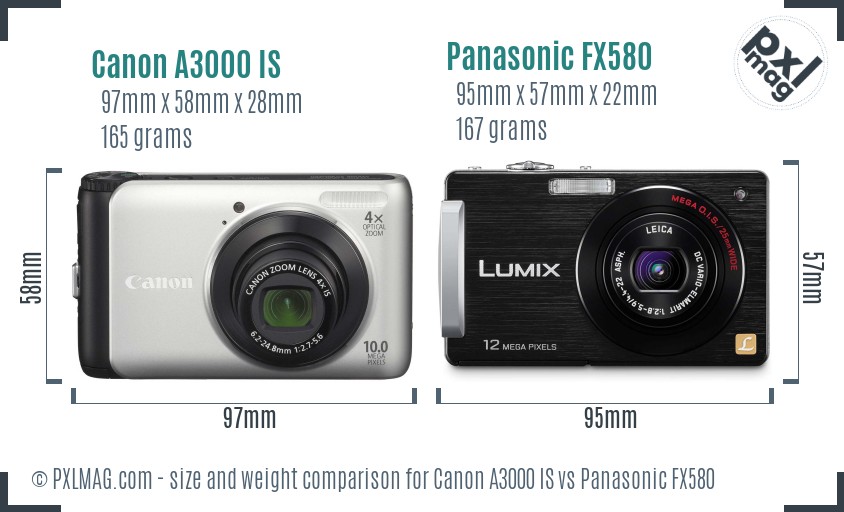 Canon A3000 IS vs Panasonic FX580 size comparison