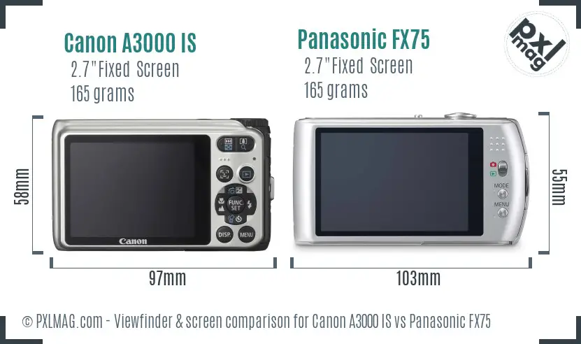 Canon A3000 IS vs Panasonic FX75 Screen and Viewfinder comparison Canon A3000 IS vs Panasonic FX75 Screen and Viewfinder comparison