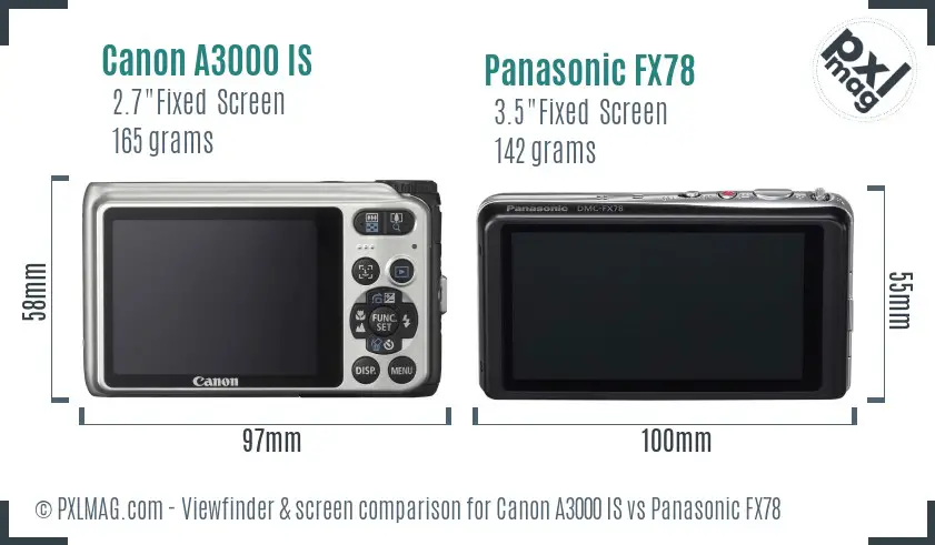 Canon A3000 IS vs Panasonic FX78 Screen and Viewfinder comparison