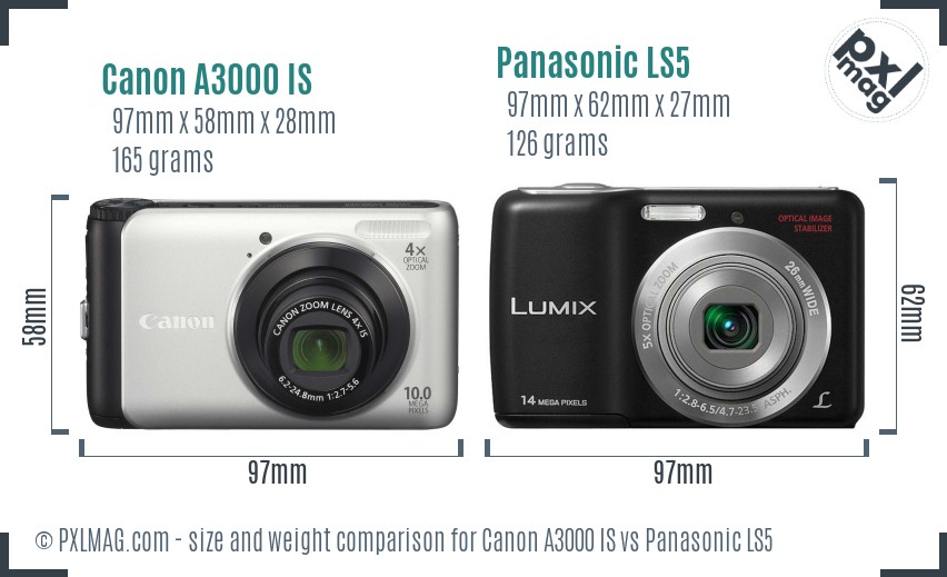 Canon A3000 IS vs Panasonic LS5 size comparison