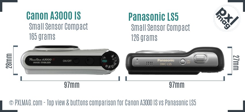 Canon A3000 IS vs Panasonic LS5 top view buttons comparison