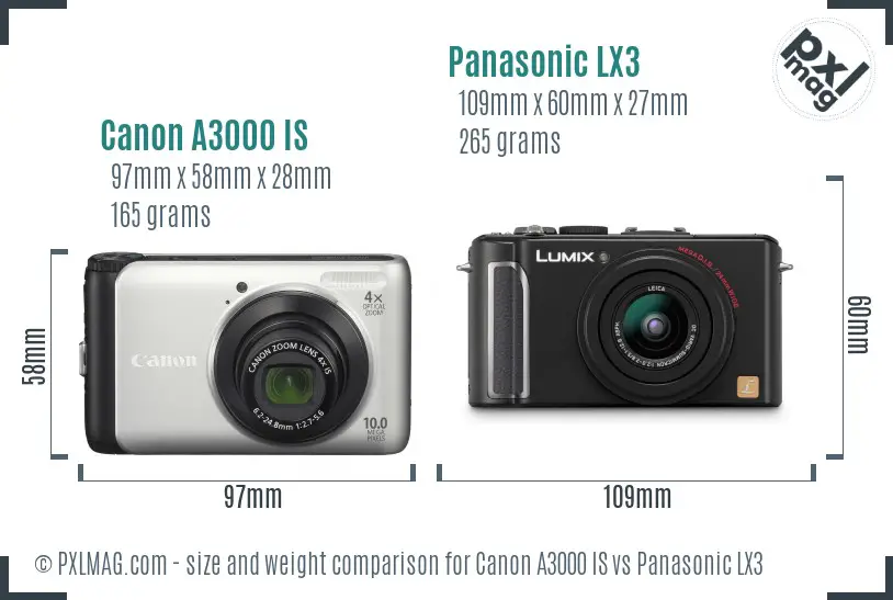 Canon A3000 IS vs Panasonic LX3 size comparison