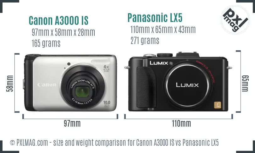 Canon A3000 IS vs Panasonic LX5 size comparison