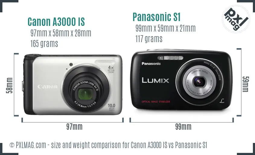 Canon A3000 IS vs Panasonic S1 size comparison