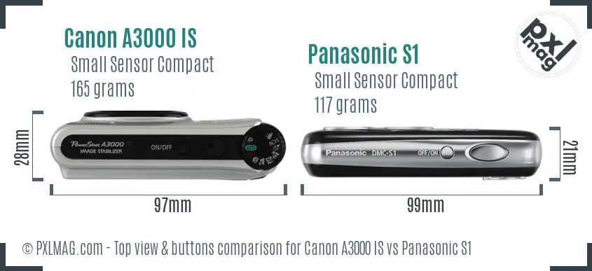 Canon A3000 IS vs Panasonic S1 top view buttons comparison