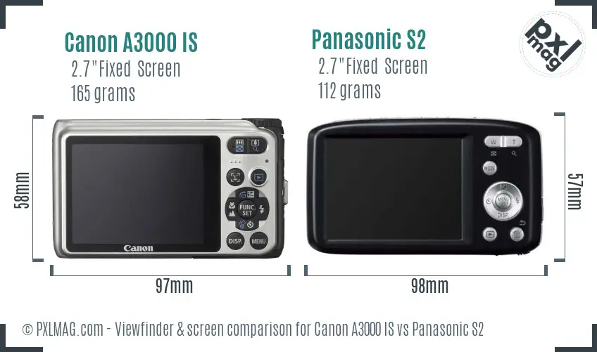 Canon A3000 IS vs Panasonic S2 Screen and Viewfinder comparison Canon A3000 IS vs Panasonic S2 Screen and Viewfinder comparison